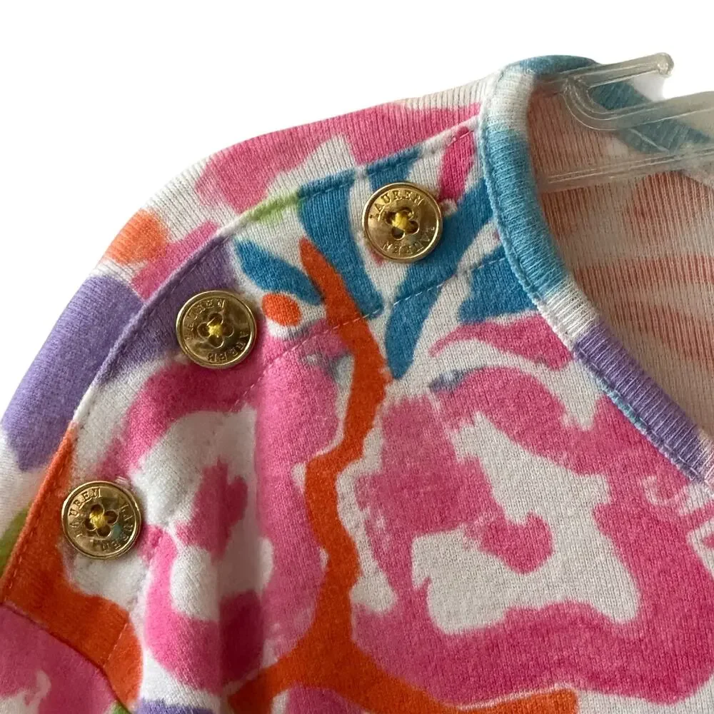 Lauren Ralph Lauren Artsy Floral Top Womens Size 3X Colorful 3/4 Sleeve Knit Tee